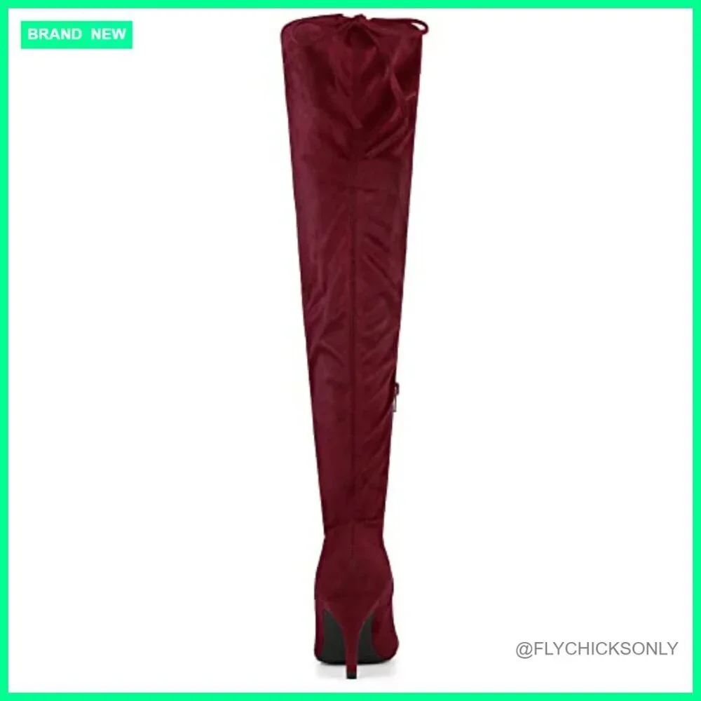 Faux Suede Over the Knee Boots with Chunky Block Heel and Side Zipper